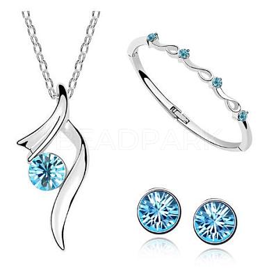Rhinestone Twist Pendant Necklace & Diamond Bangle & Stud Earrings JEW101D-1