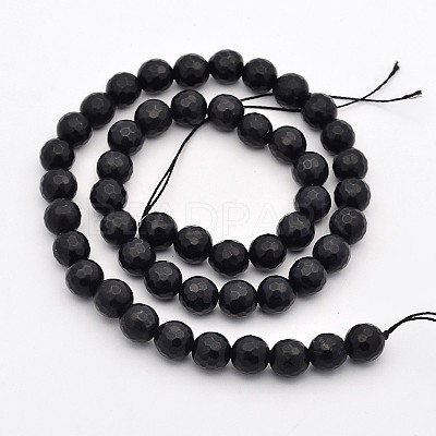 Faceted Round Natural Black Stone Beads Strands G-E302-066-8mm-1