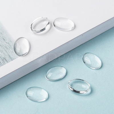 (Old Sku: GGLA-G010)Transparent Oval Glass Cabochons GGLA-R022-14x10-1