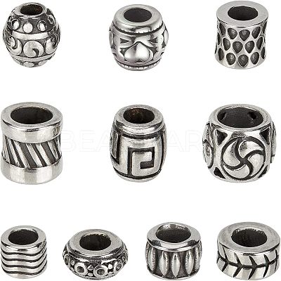 10 Style 304 Stainless Steel European Beads STAS-NB0001-09AS-1