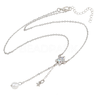Brass Pave Clear AB Cubic Zirconia Bowknot Star Pendant Necklaces for Women KK-CBA6599-01P-1
