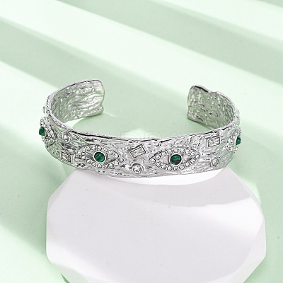 304 Stainless Steel Rhinestone Cuff Bangles for Women BJEW-R026-01P-1