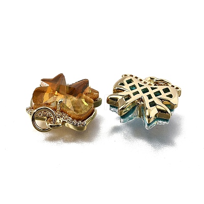 Brass Micro Pave Cubic Zirconia Charms KK-Q043-02G-1