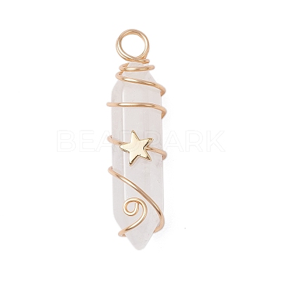 2Pcs 2 Styles Natural Quartz Crystal Double Terminated Pointed Pendants PALLOY-JF03122-05-1