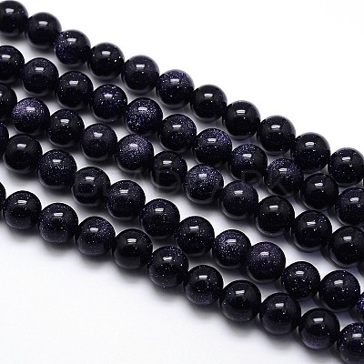 Synthetic Blue Goldstone Round Beads Strands G-O047-11-6mm-1