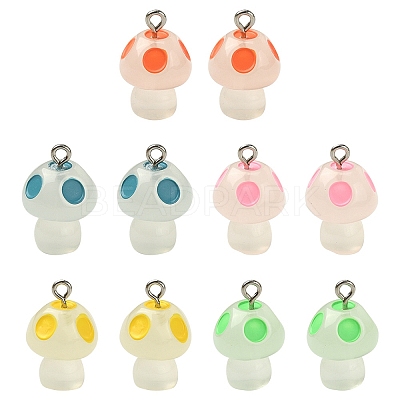 10Pcs 5 Colors Luminous Resin Pendants RESI-YW0001-37-1