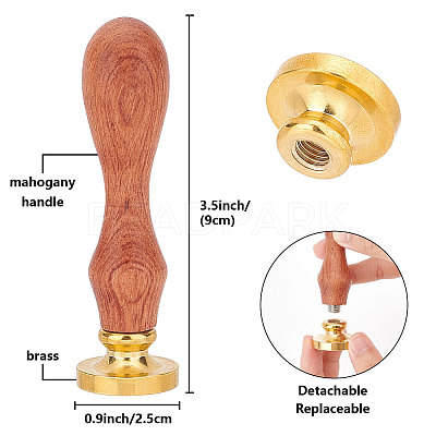 Brass Wax Seal Stamp with Wood Handle AJEW-WH0412-0323-1