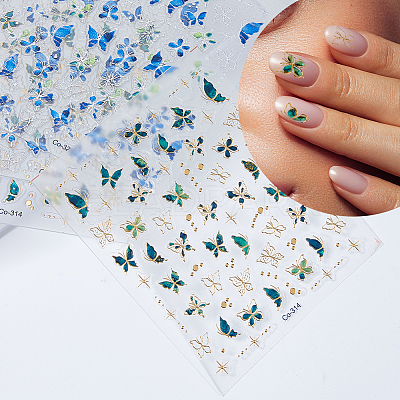 6 Sheets 2 Styles Butterfly Pattern PET Plastic Nail Art Stickers DIY-HS0002-06-1