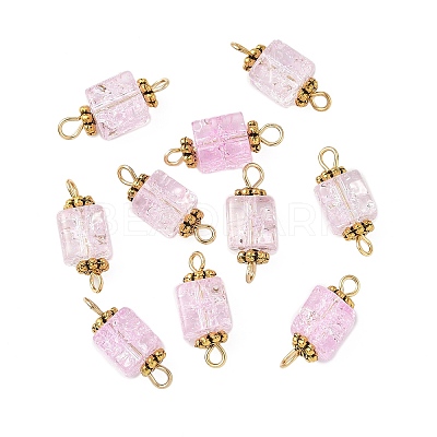 10Pcs Transparent Crackled Glass Cube Connector Charms PALLOY-JF03946-1
