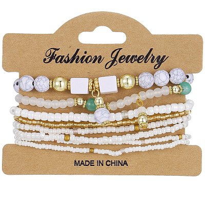 8Pcs 8 Styles Glass Seeded Beaded Stretch Bracelet Set WG2CB6D-02-1