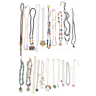 Natural & Synthetic Gemstone and Wood and Glass Necklaces Kits NJEW-XCP0001-44-1