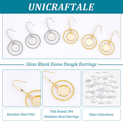 12 Pair 2 Color Glass Blank Dome Dangle Earrings EJEW-AB00020-1