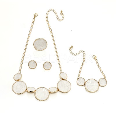 Alloy White Enamel Link Bracelets & Stud Earrings & Pendant Necklaces & Rings Sets FS-WG9902A-01-1
