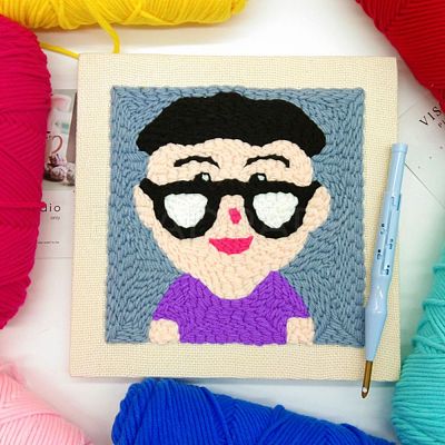 Boy with Glasses Punch Embroidery Supplies Kit DIY-H155-01-1
