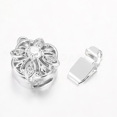 Hollow Flower Rack Plating Brass Micro Pave Cubic Zirconia Box Clasps KK-L141-14P-NR-1