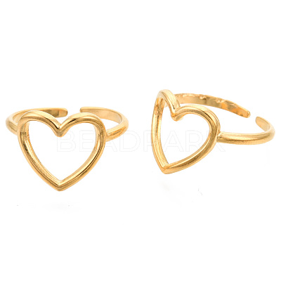 Ion Plating(IP) 304 Stainless Steel Hollow Heart Cuff Rings RJEW-N038-122LG-1