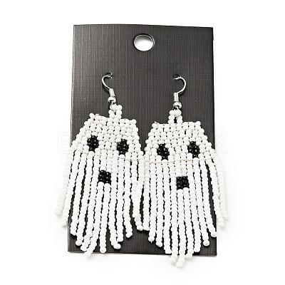 Glass Seed Braided Ghost Chandelier Earrings EJEW-B012-02-1