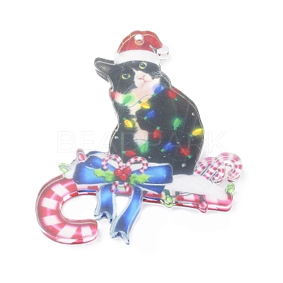 Christmas Cat Shape Acrylic Pendant Decoration HJEW-E007-01G-06-1