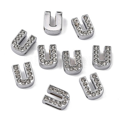 Alloy Initial Slide Charms with Grade A Rhinestones ALRI-R032-U-FF-1