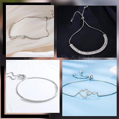 2Pcs 925 Sterling Silver Box Chain Slider Bracelet Making MAK-BBC0001-23-1