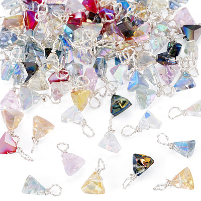 90Pcs 9 Styles Glass Triangle Pendants PALLOY-TAC0258-1