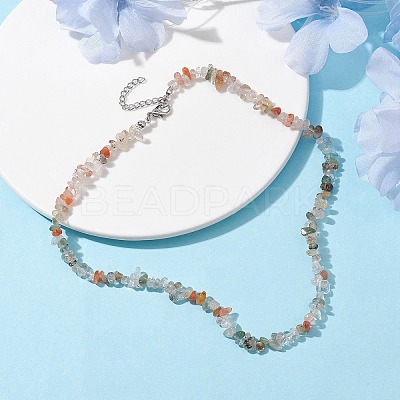 Natural Rutilated Quartz Chip Beaded Necklace NJEW-JN04615-10-1
