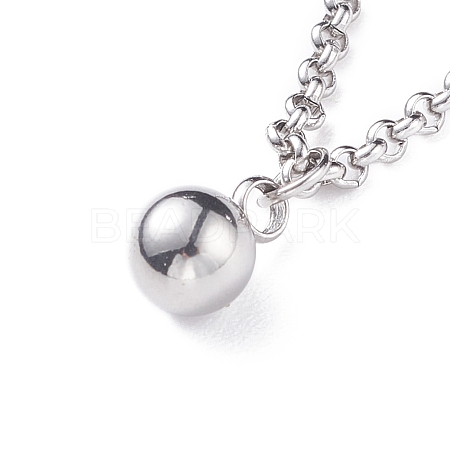 304 Stainless Steel Round Ball Pendant Necklace with Rolo Chains for Men Women NJEW-JN03845-02-1