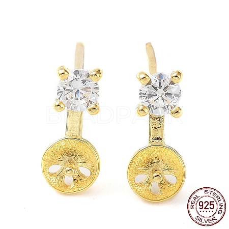 925 Sterling Silver with Cubic Zirconia Stud Earring Findings STER-G036-07G-1