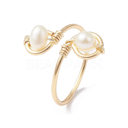Copper Wire Wrapped Natural Cultured Freshwater Pearl Toe Open Ring X-RJEW-JR00620-1