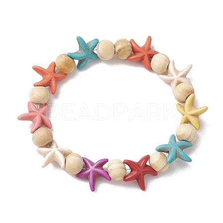 Beach Starfish Dye Synthetic Turquoise Beaded Stretch Barcelets BJEW-JB10294-01-1