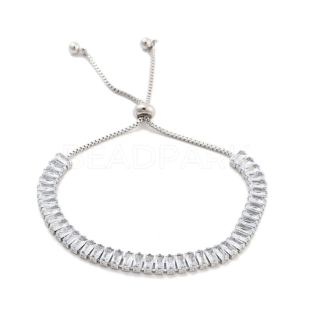 Brass Pave Clear Cubic Zirconia Rectangle Box Chain Slider Bracelets BJEW-YWC0002-05A-P-1