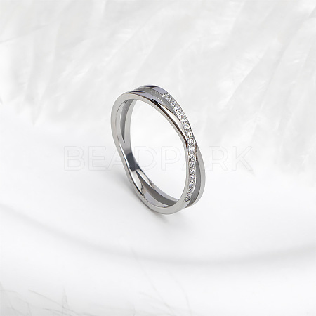304 Stainless Steel Micro Pave Clear Cubic Zirconia Finger Rings for Women FS-WG1B662-06-1