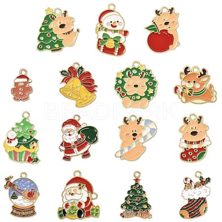 15Pcs 15 Styles Christmas Theme Alloy Enamel Pendants ENAM-FS0003-96-1