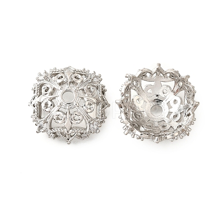 Flower Brass Clear Cubic Zirconia Bead Caps KK-V008-02P-1