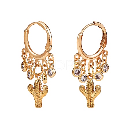 Cactus Brass Dangle Huggie Hoop Earrings EJEW-SW00001-05-1