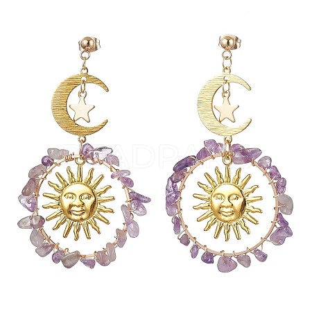 Vintage Natural Amethyst Ear Studs EJEW-JE05807-05-1