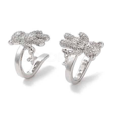 Bear & Star Brass Micro Pave Cubic Zirconia Cuff Earrings for Women EJEW-E310-18P-1