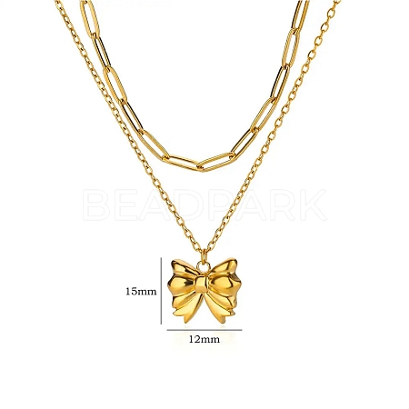 304 Stainless Steel Bowknot Pendant Necklaces LS-NJEW-L182-001G-06-1