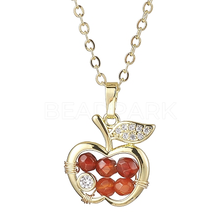 Apple Brass Micro Pave Cubic Zirconia with Natural Agate(Dyed) Pendants Necklaces NJEW-TA00154-1