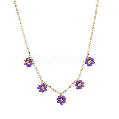 Glass Seed Bead Flower Bib Pendant Necklaces PW-WGC3FE4-03-1