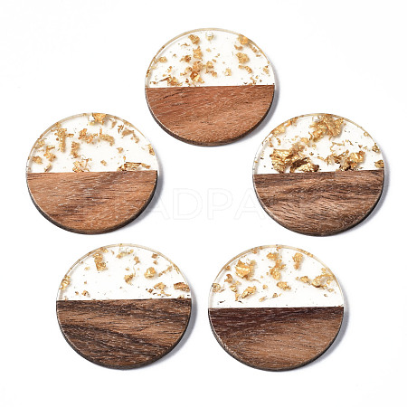 Transparent Resin & Walnut Wood Pendants RESI-T023-10-A01-1