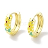 Real 18K Gold Plated Brass Enamel Flower Print Hoop Earrings for Women EJEW-L269-115G-2