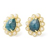 Natural Apatite Teardrop Stud Earrings with Plastic Pearl Beaded EJEW-E599-05G-02-3