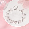 Natural Rose Quartz Chips & Cat Charms Anklet AJEW-AN00512-03-2