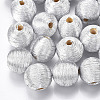 Wood Beads Covered with Polyester Cord Wire WOVE-S117-12mm-06-2