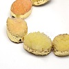 Golden Plated Dyed Oval Natural Druzy Quartz Crystal Beads Strands G-F144-03-3