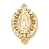Rack Plating Brass Clear Cubic Zirconia Religion Oval Virgin Mary Connector Charms KK-L224-097G-1
