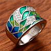 Brass Micro Pave Cubic Zirconia and Enamel Finger Rings FS-WGC3946-04-2