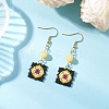 Handmade Glass Seed Beaded Window Lattice Pattern Dangle Earrings EJEW-MZ00560-04-1