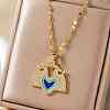 Brass Blue Enamel Fan with Heart Pendant Necklaces CL4028-1-1